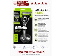 Gillette Labs Men's Razor with Exfoliating Bar + 1 Blade Refill & Premium Magnetic Stand