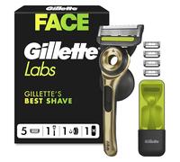 GilletteLabs Razor for Men, Champion Gold Edition, 1 Handle & Travel Case - 5 Blades Refills, Exfoliating Bar, Wall Hanger, Convenient Bathroom Storage