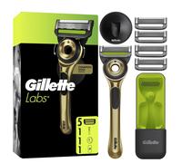 GilletteLabs Razor for Men, Champion Gold Edition, 1 Handle & Travel Case - 5 Blades Refills, Exfoliating Bar, Wall Hanger, Convenient Bathroom Storage