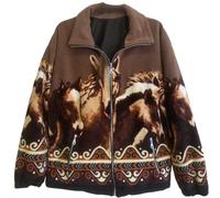 Gillicci UNISEX LADIES WOMENS MENS DOUBLE FLEECE ANIMAL PUPPIES WOLF DOLPHIN HORSE WILD PRINTED JACKET COAT (UK, Alpha, XL, Regular, Regular, Brown Horse)