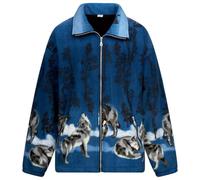 Gillicci UNISEX LADIES WOMENS MENS DOUBLE FLEECE ANIMAL PUPPIES WOLF DOLPHIN HORSE WILD PRINTED JACKET COAT (UK, Alpha, XL, Regular, Regular, New Blue Wolf)
