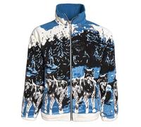 Gillicci UNISEX LADIES WOMENS MENS DOUBLE FLEECE ANIMAL PUPPIES WOLF DOLPHIN HORSE WILD PRINTED JACKET COAT (UK, Alpha, L, Regular, Regular, New Blue & White Wolf)