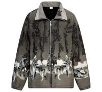 Gillicci UNISEX LADIES WOMENS MENS DOUBLE FLEECE ANIMAL PUPPIES WOLF DOLPHIN HORSE WILD PRINTED JACKET COAT (UK, Alpha, XXL, Regular, Regular, Grey Wolf)
