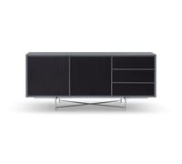 Gillmore Adriana Large Buffet Sideboards Matching Fascias - Grey Wood (Laminate) - Grey Fluted Glass - Dark Chrome