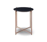 Gillmore Adriana Round Side Tables - Black Glass - Brushed Bronze