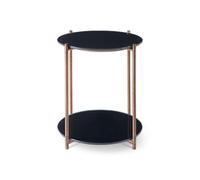 Gillmore Adriana Round Side Tables With Shelf - Black Glass - Brushed Bronze