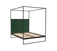 Gillmore Federico Canopy Bed Frame & Headboard - Double - Black Matt Powder - Green Deep Velvet