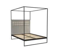 Gillmore Federico Canopy Bed Frame & Headboard - Double - Black Matt Powder - Grey Mushroom Velvet