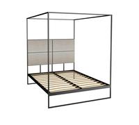 Gillmore Federico Canopy Bed Frame & Headboard - Double - Black Matt Powder - Weathered Oak Veneer