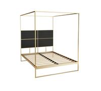 Gillmore Federico Canopy Bed Frame & Headboard - Double - Brass Brushed - Black Oak Veneer