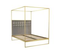Gillmore Federico Canopy Bed Frame & Headboard - Double - Brass Brushed - Grey Mushroom Velvet
