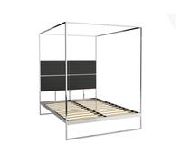 Gillmore Federico Canopy Bed Frame & Headboard - Double - Chrome (Polished Stainless Steel) - Black Oak Veneer