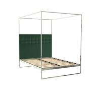 Gillmore Federico Canopy Bed Frame & Headboard - Double - Chrome (Polished Stainless Steel) - Green Deep Velvet