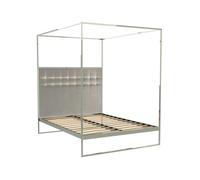 Gillmore Federico Canopy Bed Frame & Headboard - Double - Chrome (Polished Stainless Steel) - Grey Mushroom Velvet