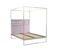 Gillmore Federico Canopy Bed Frame & Headboard - Double - Chrome (Polished Stainless Steel) - Pink Blush Velvet