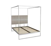 Gillmore Federico Canopy Bed Frame & Headboard - Double - Chrome (Polished Stainless Steel) - Weathered Oak Veneer