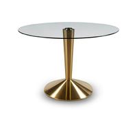 Gillmore Iona Large Round Dining Tables - Brushed Brass - Brushed Brass - Clear Tempered Glass