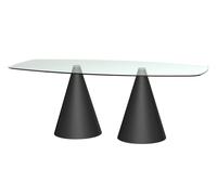 Gillmore Rectangular Glass Dining Table with Cone Base (Oscar Collection) - Clear Glass - Black Matt Powder