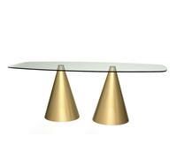 Gillmore Rectangular Glass Dining Table with Cone Base (Oscar Collection) - Clear Glass - Brass Brushed