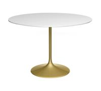 Gillmore Swan Circular Dining Table - Large - Brass - Gloss White