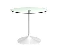 Gillmore Swan Circular Dining Table - Small - Gloss White - Clear Glass