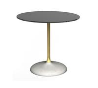 Gillmore Swan Circular Dining Table with Concrete Base - Concrete - Brass - Black Glass