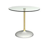 Gillmore Swan Circular Dining Table with Concrete Base - Concrete - Brass - Clear Glass