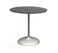 Gillmore Swan Circular Dining Table with Concrete Base - Concrete - Dark Chrome - Black Glass
