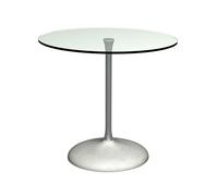Gillmore Swan Circular Dining Table with Concrete Base - Concrete - Dark Chrome - Clear Glass