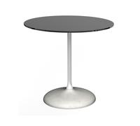 Gillmore Swan Circular Dining Table with Concrete Base - Concrete - Gloss White - Black Glass