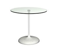 Gillmore Swan Circular Dining Table with Concrete Base - Concrete - Gloss White - Clear Glass