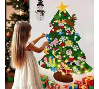 Gillterway Felt Christmas Tree for Kids, DIY Xmas Tree Set for Kids with 40pcs Detachable Ornaments, 9.84ft Light String, Christmas Decorations, for Home, Door, Window