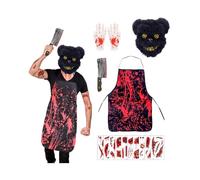 Gillterway Horror Bear Costume, Killer Costume, Scary Bear Mask, Apron Blood, Mens halloween Costumes Adult Scary, Adults and Teenagers, One Size Fits All, Halloween Fancy Dress Costumes