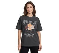 Gilmore Girls Stars Hollow Black Graphic Tee | Women's Short Sleeve Crew Neck T-Shirt | Connecticut Cartoon Print Top | TV Series Merchandise Merch