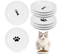 Giloaou 6 Pack Cat Food Bowl Set, Ceramic Cat Plates with Paw & Fishbone Design, 5.9 Inch Shallow Pet Food Bowl Dishes for Whisker Fatigue Relief