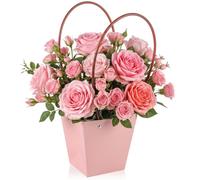 Gilprop 1 Packs Bouquet Bag Kraft Paper Flower Gift Bags with Handle Bouquet Bag Box with Waterproof Lining for Birthday Wedding Party Favors (13.4 x 4.9 x 4.7 x 3.2 Inch,Pink)