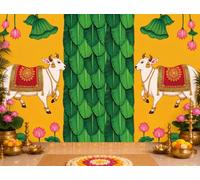 Gilprop 10 x 8 ft Indian Pichwai Backdrop for Diwali, Navratri, Pooja Decor | Traditional Kamdhenu Banana Leaf Lotus Design, Pichwai Props Banner, for Navratri, Diwali, Mehndi, Wedding, Seemantham