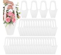 Gilprop 100 Packs Kraft Paper Flowers Gift Bags with Handle Flowers Bouquet Holder for Wedding, Valentines Day Decoration, Florist Shop (White)