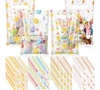 Gilprop 100 Pcs Easter Gift Bags with Handles Plastic Happy Easter Eggs Bunny Goodie Bags Bulk Pastel Rabbit Treat Pouches for Spring Activity Party Favors Supplies