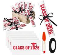 Gilprop 100 Set Graduation Class of 2026 Guest Red and White Napkins Black Rolled Silverware Disposable Grad Award Dinner Napkin with Ribbon and Scissors for Celebration