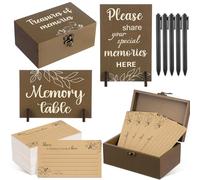 Gilprop 112 Pcs Celebration of Life Memory Cards Set Share a Memory Cards with Box 2 Wood Sign with 4 Hold and 5 Pens, Sympathy Memorial Gifts Funeral Keepsake Decorations(Leaves)