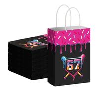 Gilprop 12 Pcs Black 67 Baseball Ice Cream Drip Gifts Bags with Handles 67 Baseball Ice Cream Drip Party Kraft Favors Pink and Blue Treat Candy Goodie Bags Gift Wrapping for Birthday Party Supplies