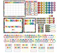 Gilprop 162 Pcs Rainbow Composition Classroom Calendar Back to School Blackboard Calendar Cards with Months Weeks Numbers Weather Seasons Birthday Cards Colorful Pocket Chart for Bulletin Board