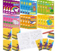 Gilprop 168pcs Christian Coloring Books with Crayons for Kids Easter Mini Coloring Book Bulk Religious Bible Story Activity Gift for Sunday School Church Basket Stuffer DIY Party Favor Craft (Animals)