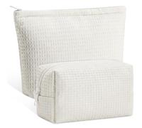 Gilprop 2 Pcs Waffle Makeup Bag Mother's Day Travel Cosmetic Bag Graduation Gift, Birthday Plaid Pouch with Zipper Aesthetic Toiletry Wedding Gifts for Women,Mom,Teen Girl, Bridesmaid, White, 7.48 x