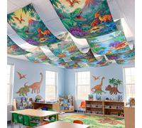 Gilprop 3 Pcs Dinosaur Themed Ceiling Decorations, 2 x 12 ft Hanging Fabric Ornaments, Prehistoric Style Party Supplies for Birthday Baby Shower Classroom Photo Backdrop & Various Events