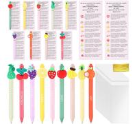 Gilprop 36 Set Valentines Fruit Religious Gifts Christian Pens with Fruit of The Spirit Bookmarks for Kids Spiritual Bible Verse Pens Bulk Classroom Gift for Students Church Vacation Bible School Gift