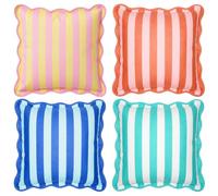 Gilprop 4 Pack Scalloped Pastel Stripe Summer Pillow Cover 18 x 18 Inch Cotton Decorative Pillowcase Sweet Pillowcase for Bachelorette Birthday Home Sweet Classroom Living Room Bedroom Decor