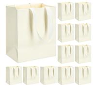 Gilprop 50 Pcs Beige Wedding Mini Gift Bags with Ribbon Handle Bulk Thick Texture Paper Bridal Shower Wedding Welcome Bag for Housewarming Holiday Birthday Party(4.92 x 2.95 x 5.91 Inch)