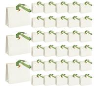 Gilprop 50 Pcs Wedding Mini Gift Bags with Ribbon Handle Bulk Thick Texture Paper Bridal Shower Wedding Welcome Bag for Housewarming Holiday Birthday Party (White)